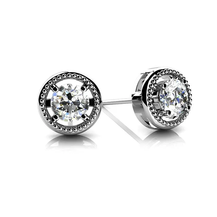 GB Earrings 3 Carats Sparkling Natural Earth Mined Diamonds Circle Housed Stud Earring White Gold 14K GB Earrings 3 Carats Sparkling Natural Earth Mined Diamonds Circle Housed Stud Earring White Gold 14K