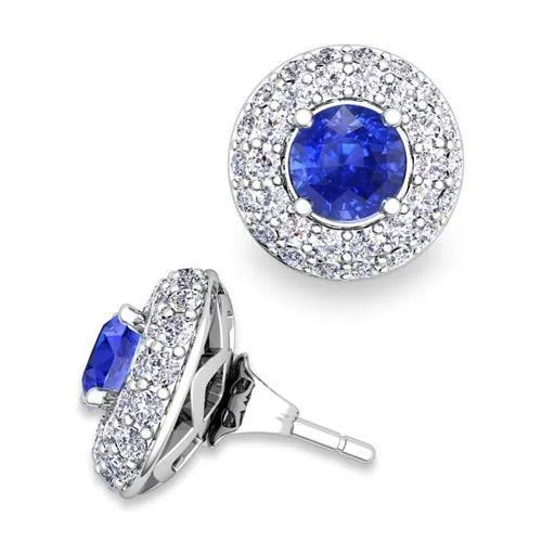 GB Earrings Ceylon Sapphire And Natural Earth Mined Diamonds 4 Carats Women Studs Earrings