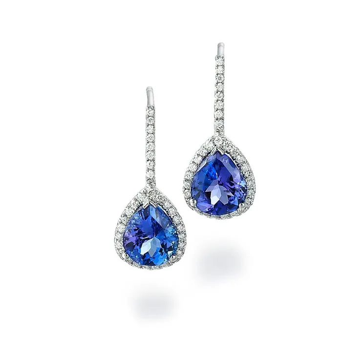 GB Earrings Ladies Dangle Earrings 720 Ct Tanzanite With Natural Earth Mined Diamonds White Gold 14K GB Earrings Ladies Dangle Earrings 720 Ct Tanzanite With Natural Earth Mined Diamonds White Gold 14K