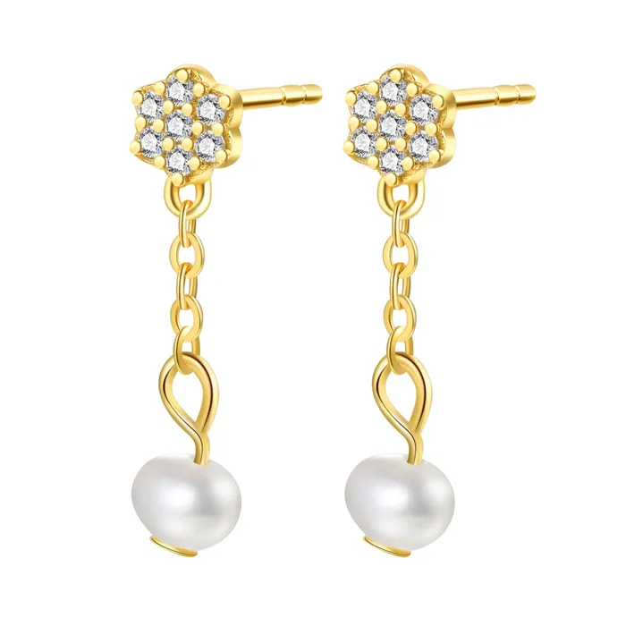 Hey Happiness Flower and Pearl Drop Stud Earrings Sterling Silver Earrings