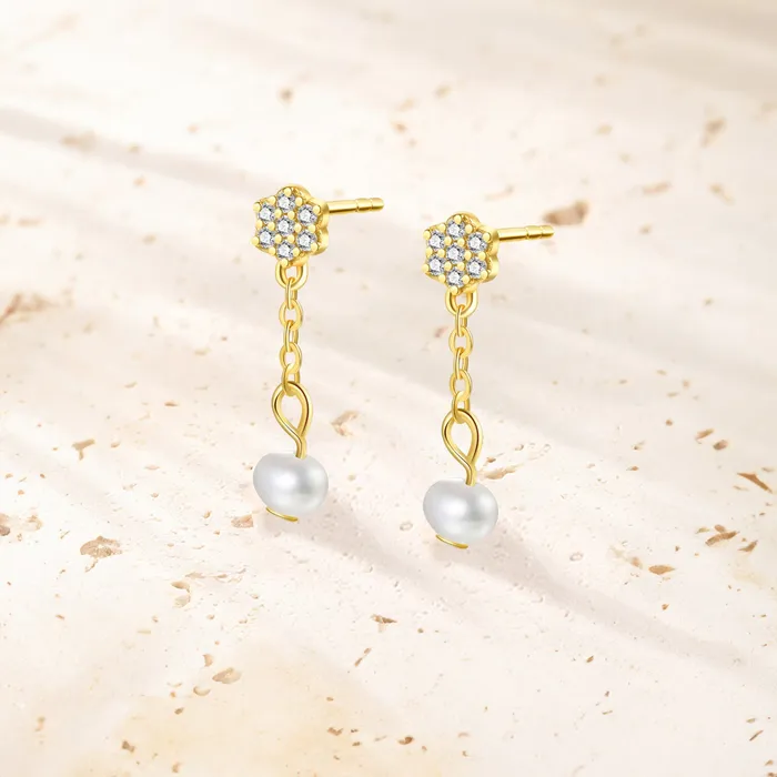 Hey Happiness Flower and Pearl Drop Stud Earrings Sterling Silver Earrings Hey Happiness Flower and Pearl Drop Stud Earrings Sterling Silver Earrings