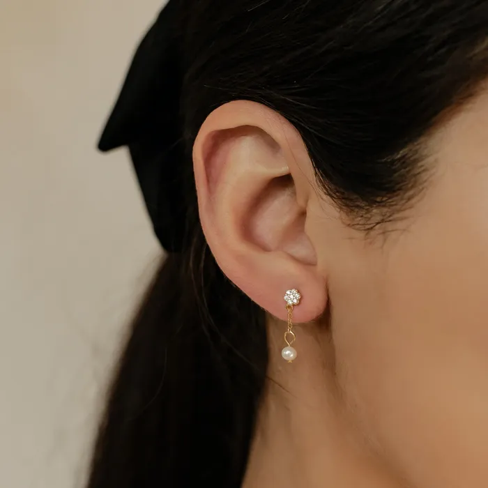 Hey Happiness Flower and Pearl Drop Stud Earrings Sterling Silver Earrings Hey Happiness Flower and Pearl Drop Stud Earrings Sterling Silver Earrings