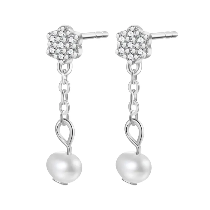 Hey Happiness Flower and Pearl Drop Stud Earrings Sterling Silver Earrings Hey Happiness Flower and Pearl Drop Stud Earrings Sterling Silver Earrings
