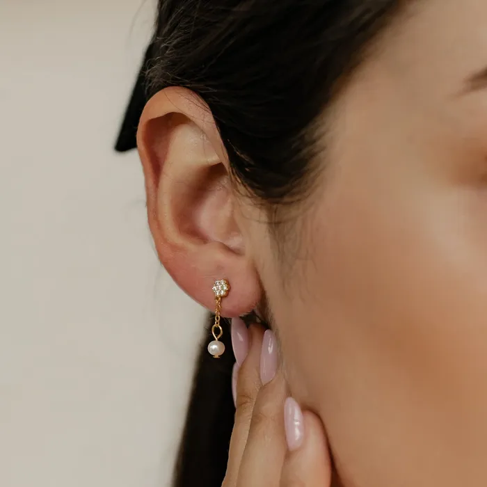 Hey Happiness Flower and Pearl Drop Stud Earrings Sterling Silver Earrings Hey Happiness Flower and Pearl Drop Stud Earrings Sterling Silver Earrings