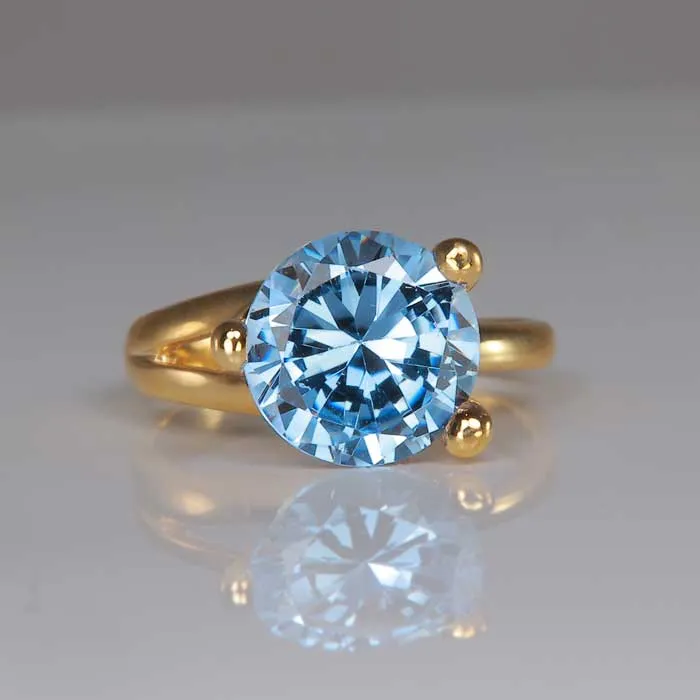 14K Yellow Gold Synthetic Blue Spinel Ring Moriartys Gem Art Rings