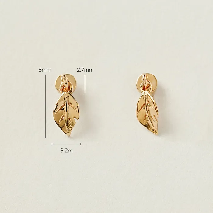 MinimalBijoux Earrings 14K Gold Mini Leaf Drop Cartilage Earring 20G