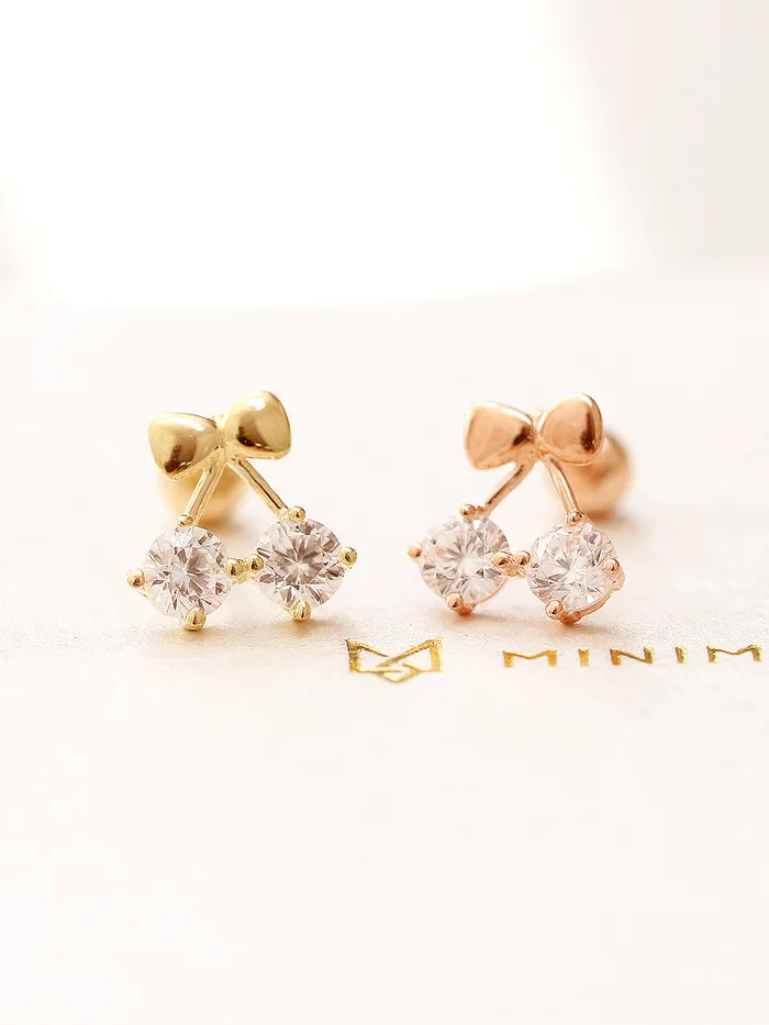 MinimalBijoux Earrings 14K Gold Ribbon Cherry Cartilage Earring 20G