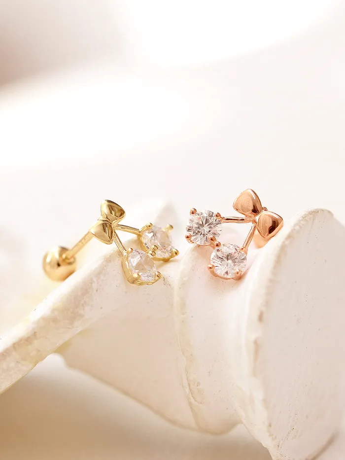 MinimalBijoux Earrings 14K Gold Ribbon Cherry Cartilage Earring 20G