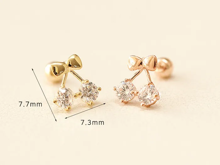 MinimalBijoux Earrings 14K Gold Ribbon Cherry Cartilage Earring 20G