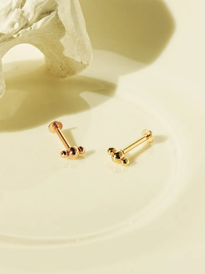 MinimalBijoux PreStyled Sets 14K Gold Peanuts Bubble Internally Threaded Labret Piercing 18G16G