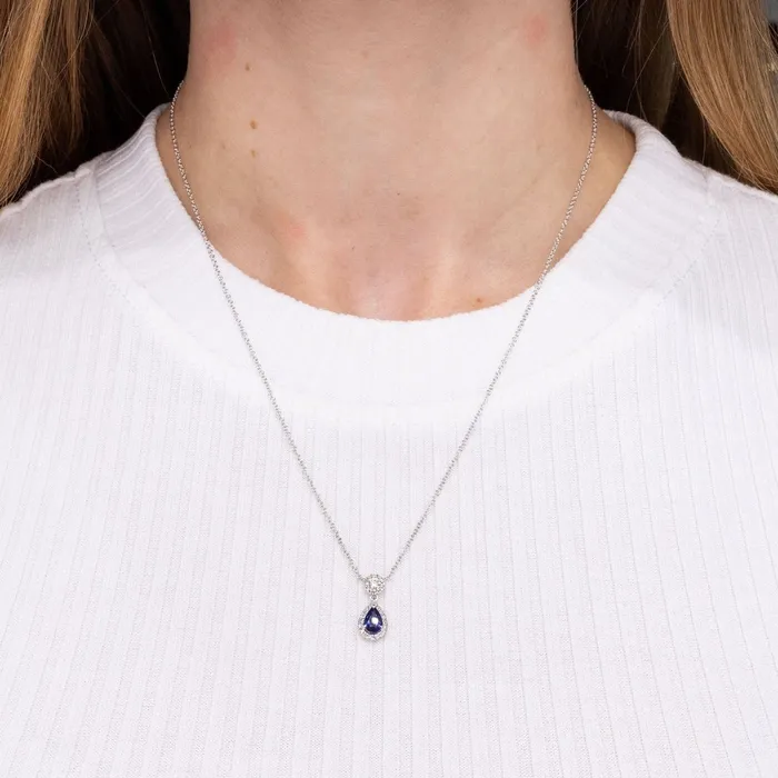 Princess Bride Diamonds Necklaces Pear Blue Sapphire Diamond Necklace