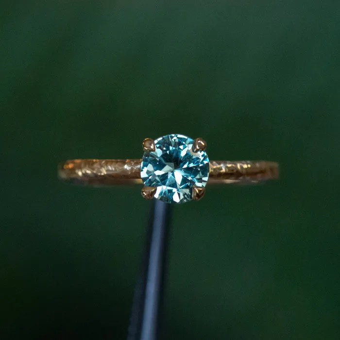 Rings Anueva Jewelry 101ct Round Blue Montana Sapphire Evergreen Solitaire Ring in 14k Yellow Gold