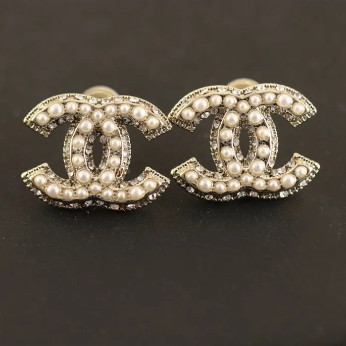 Earrings Pearl Crystal CC Stud Earrings Reluxe Vintage