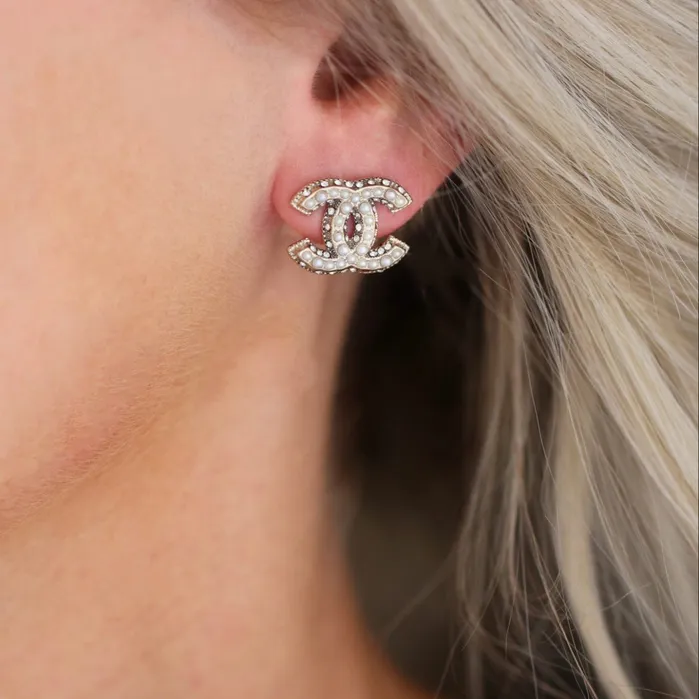 Earrings Pearl Crystal CC Stud Earrings Reluxe Vintage