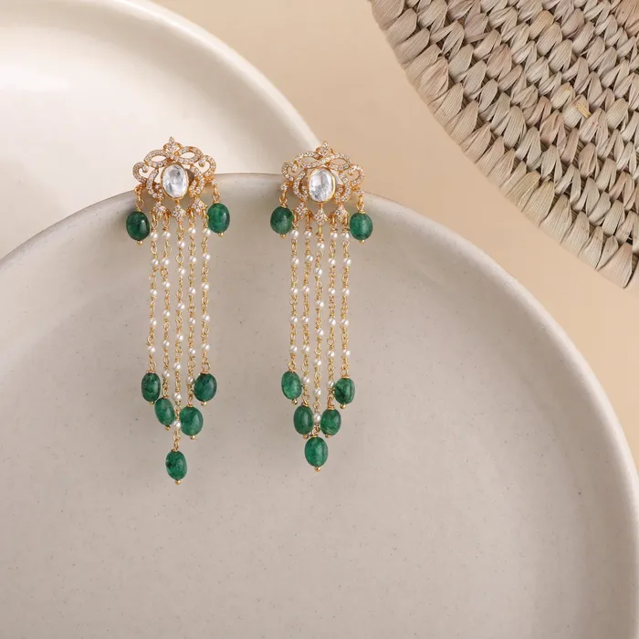 Earrings SILVER Anya Gold Plated Moissaanite and Pearl Chain Silver Earrings