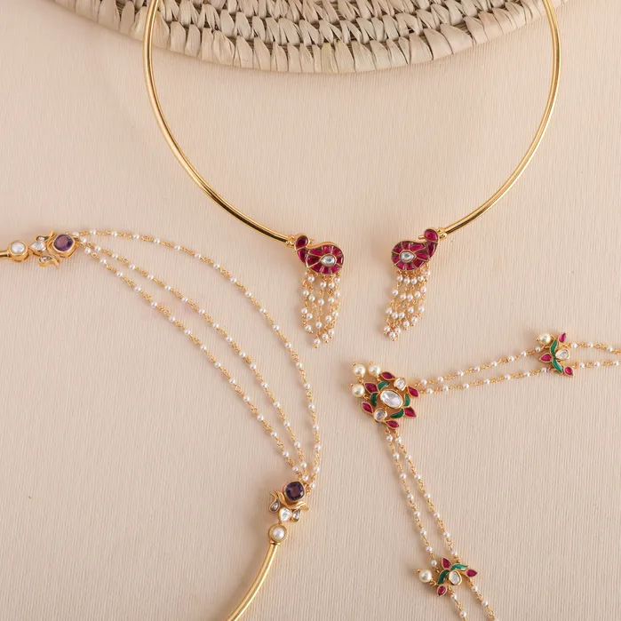 Earrings SILVER Anya Gold Plated Moissaanite and Pearl Chain Silver Earrings