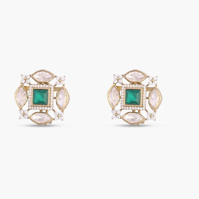 Gauhar Moissanites and Gemstone Silver Stud Earrings SILVER Earrings