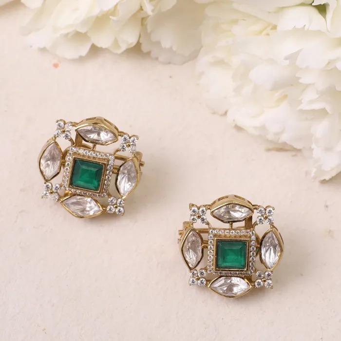 Gauhar Moissanites and Gemstone Silver Stud Earrings SILVER Earrings