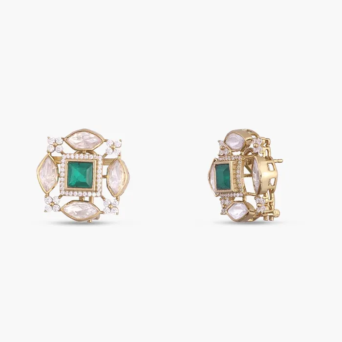 Gauhar Moissanites and Gemstone Silver Stud Earrings SILVER Earrings