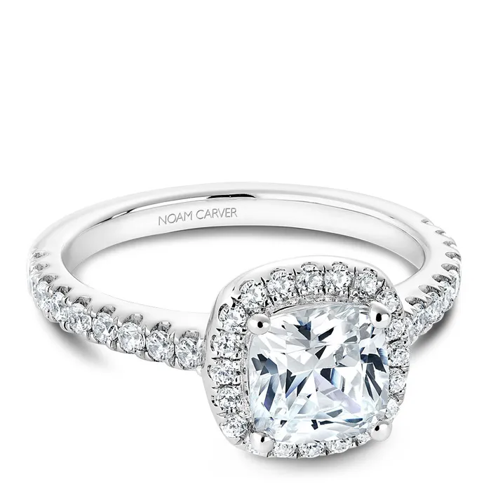 International Diamond Center Noam Carver White Gold Diamond Engagement Ring Setting with Cushion Center Stone and Halo 044 CTW Rings