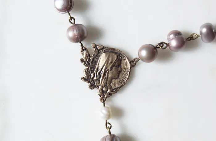 TheLittleCatholic Earrings Ave Maria Pearl Rosary