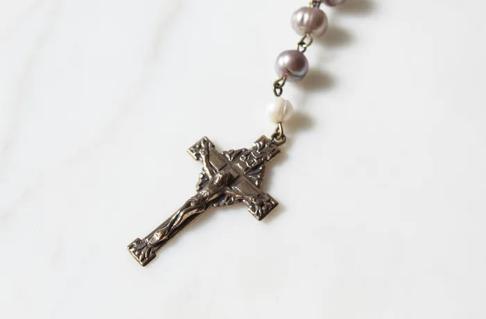 TheLittleCatholic Earrings Ave Maria Pearl Rosary