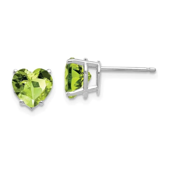 14k White Gold 7mm Heart Peridot Earrings Jewelry Earrings