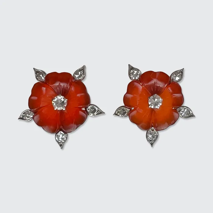 21stfinds Earrings Carnelian Diamond Flower Earrings