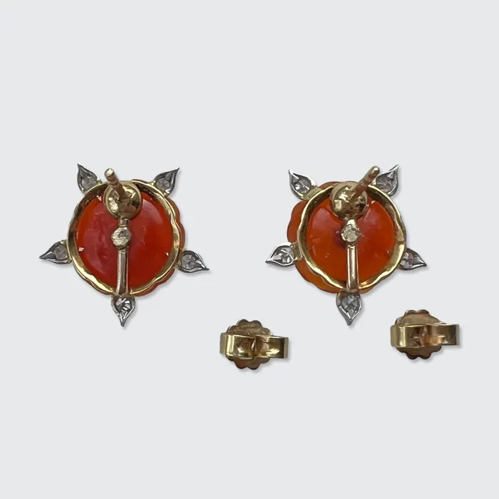 21stfinds Earrings Carnelian Diamond Flower Earrings