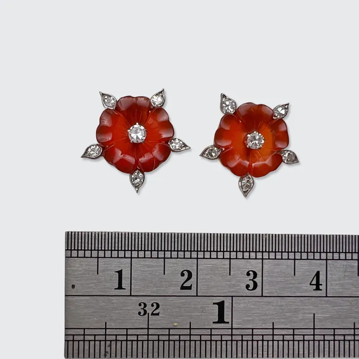 21stfinds Earrings Carnelian Diamond Flower Earrings