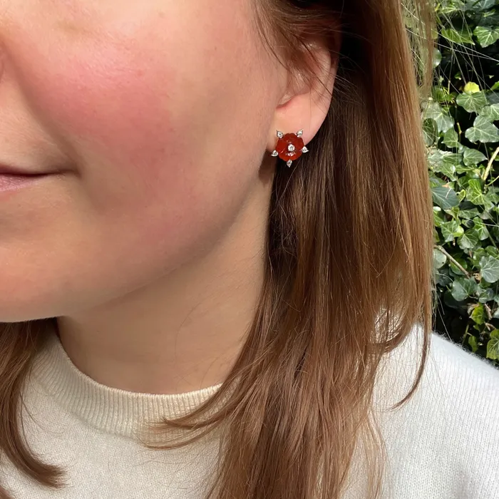 21stfinds Earrings Carnelian Diamond Flower Earrings
