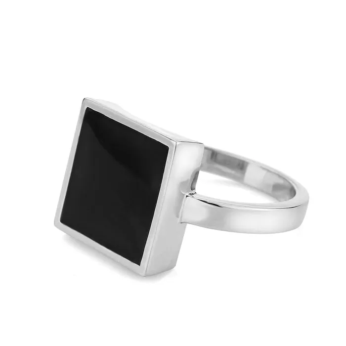 3W1620 Rhodium Brass Ring with Epoxy in Jet Alamode Rings