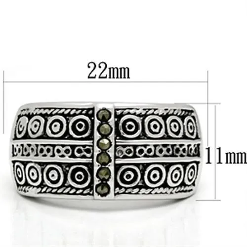 3W239 Rhodium Brass Ring with SemiPrecious Marcasite in Black Diamond Alamode Rings