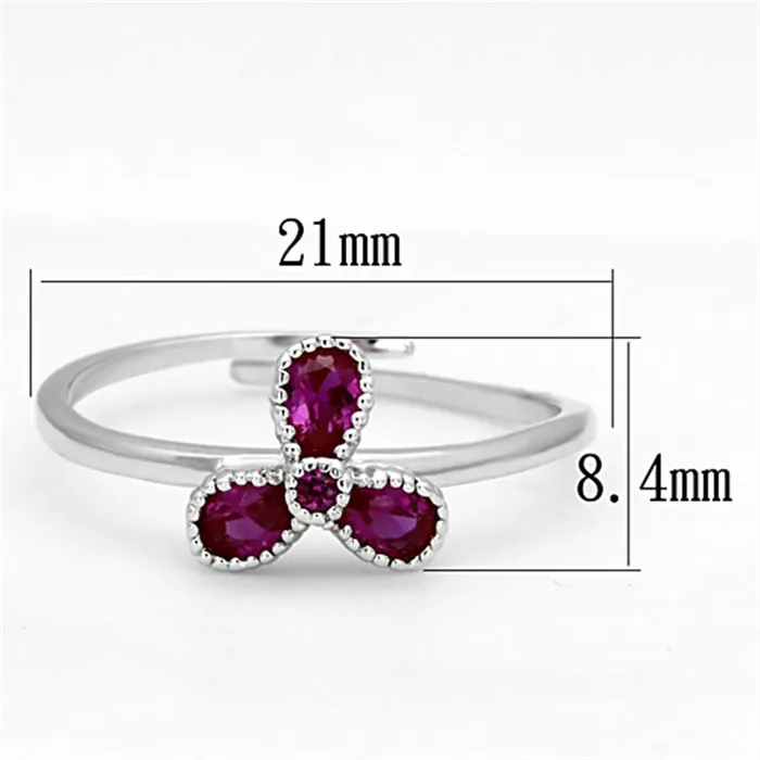 3W521 Rhodium Brass Ring with Synthetic Corundum in Ruby Alamode Rings