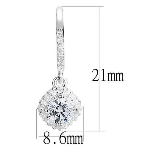 Alamode Earrings 3W1372 Rhodium 925 Sterling Silver Earrings with AAA Grade CZ in Clear