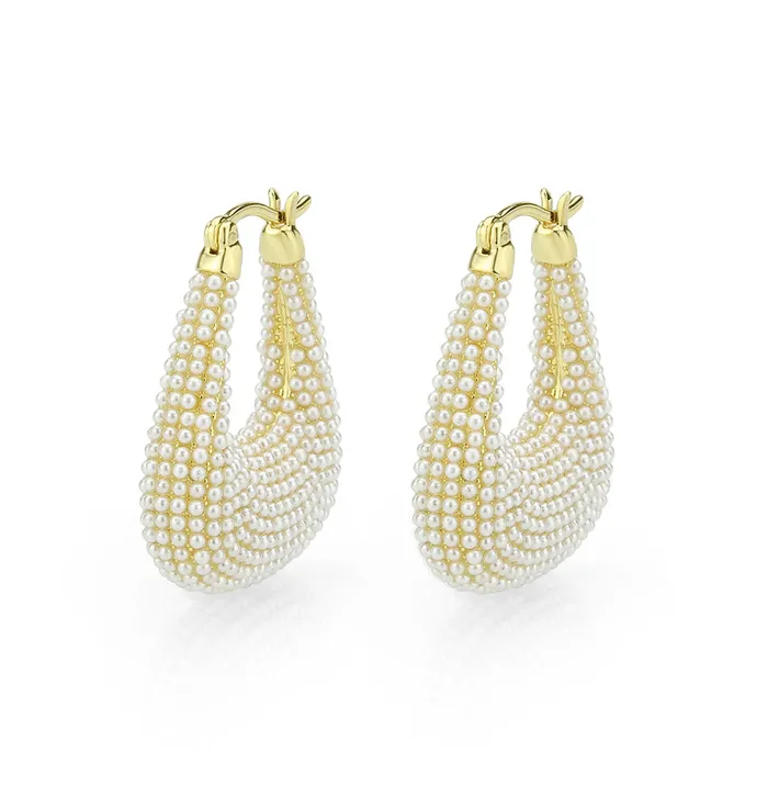 Alamode Earrings 3W1795 Flash Gold Brass Earring with Synthetic in White