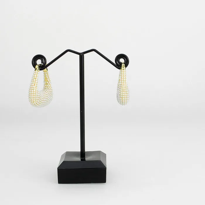Alamode Earrings 3W1795 Flash Gold Brass Earring with Synthetic in White
