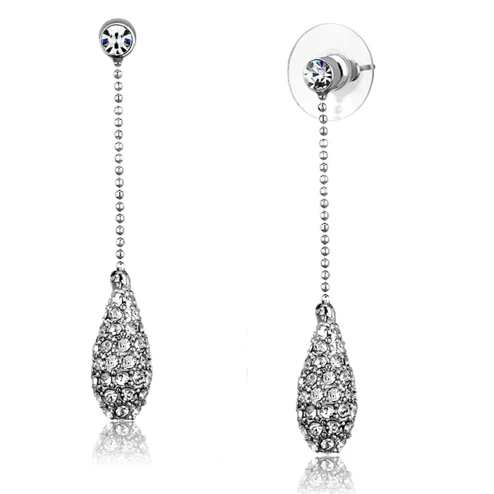 Alamode Earrings 3W898 Rhodium Brass Earrings with Top Grade Crystal in Clear Alamode Earrings 3W898 Rhodium Brass Earrings with Top Grade Crystal in Clear