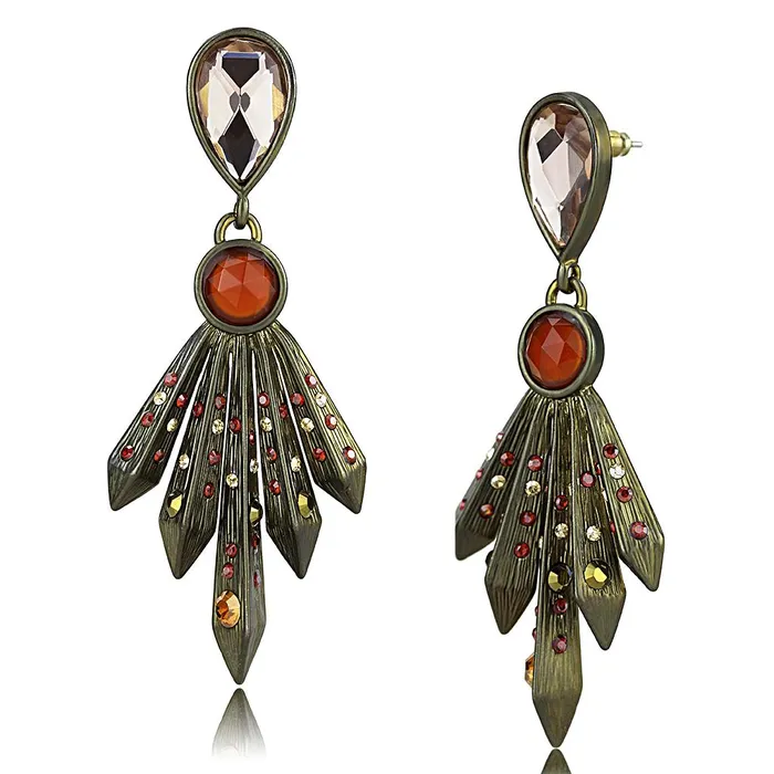 Alamode Earrings LO4180 Antique Copper Brass Earrings with Synthetic Synthetic Glass in Champagne Alamode Earrings LO4180 Antique Copper Brass Earrings with Synthetic Synthetic Glass in Champagne