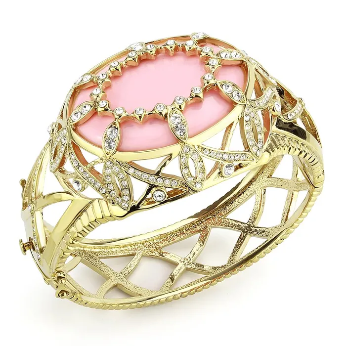 Alamode Earrings LO4347 Gold Brass Bangle with Synthetic in Rose