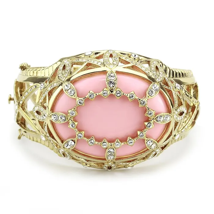 Alamode Earrings LO4347 Gold Brass Bangle with Synthetic in Rose