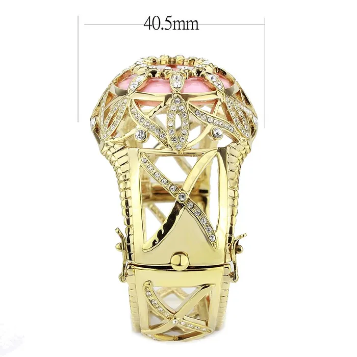 Alamode Earrings LO4347 Gold Brass Bangle with Synthetic in Rose