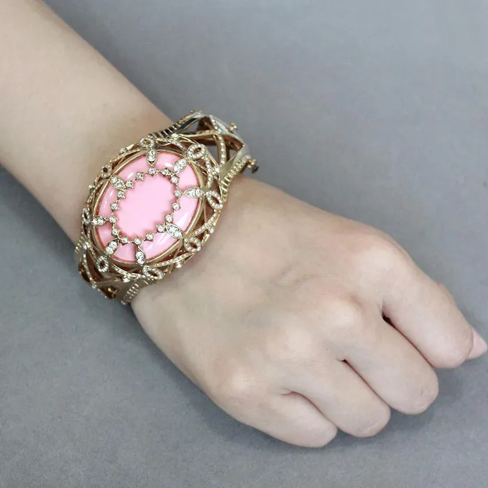 Alamode Earrings LO4347 Gold Brass Bangle with Synthetic in Rose