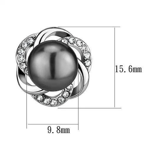 Alamode Earrings TK2890 High polished no plating Stainless Steel Earrings with Synthetic Pearl in Gray