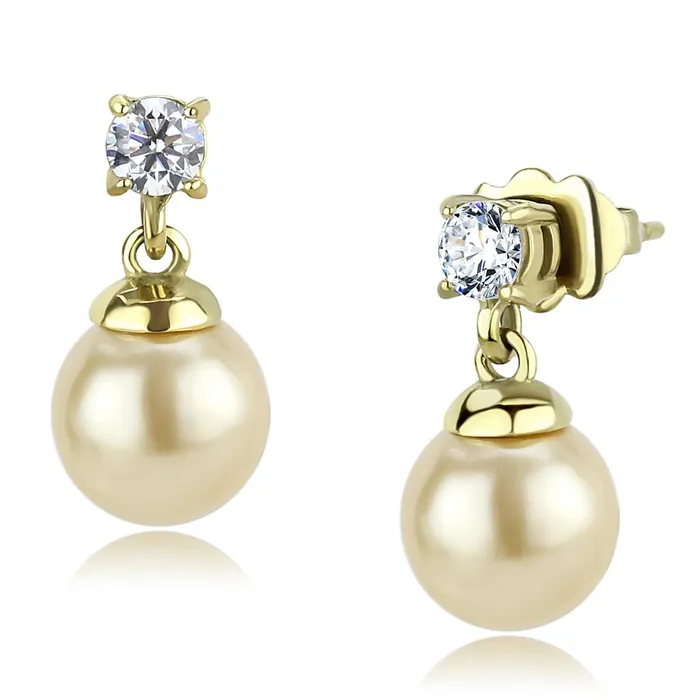 Alamode Earrings TK3480 IP GoldIon Plating Stainless Steel Earrings with Synthetic Pearl in Champagne