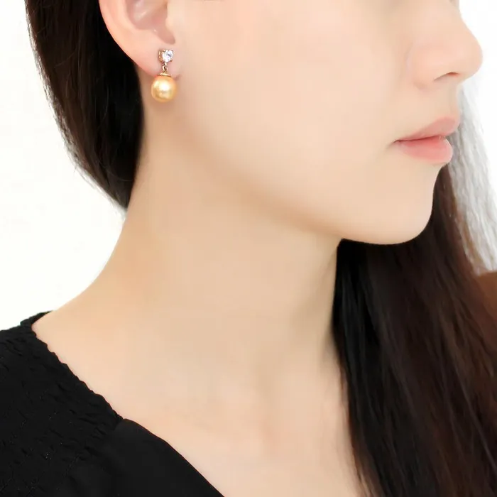 Alamode Earrings TK3480 IP GoldIon Plating Stainless Steel Earrings with Synthetic Pearl in Champagne