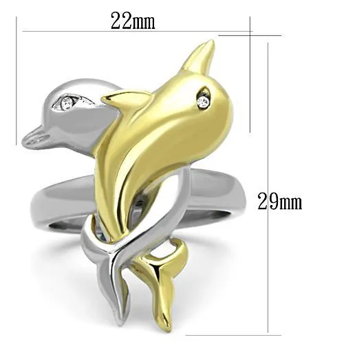 Alamode Rings TK1698 TwoTone IP Gold Ion Plating Stainless Steel Ring with Top Grade Crystal in Clear