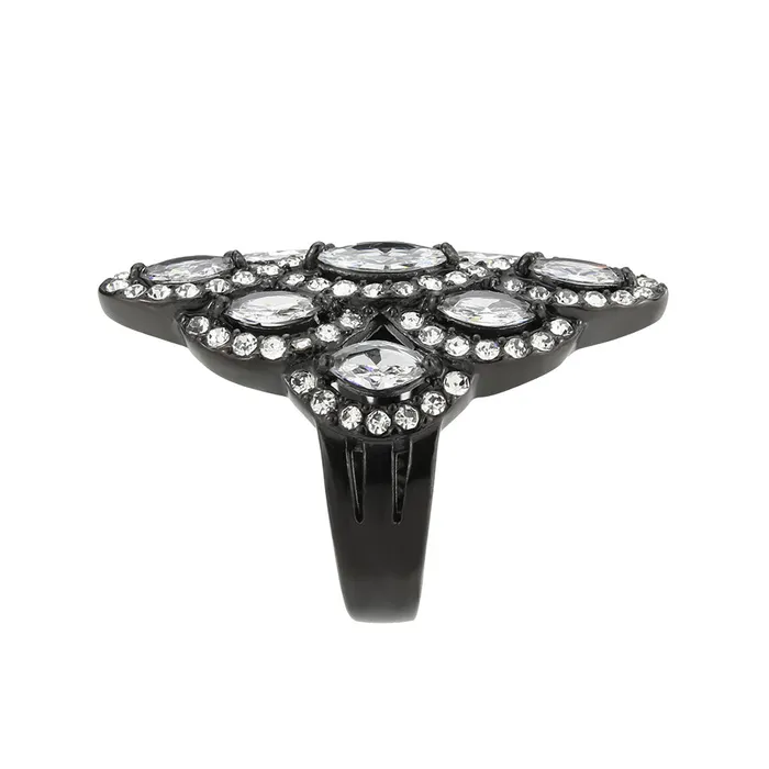 Alamode Rings TK3816 IP Black Ion Plating Stainless Steel Ring with AAA Grade CZ in Clear