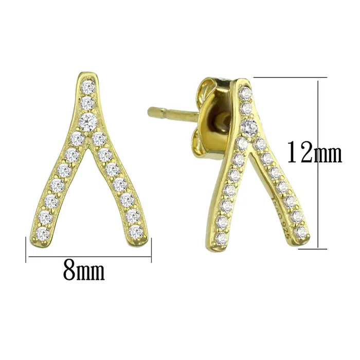 Alamode TS443 Gold 925 Sterling Silver Earrings with AAA Grade CZ in Clear Earrings