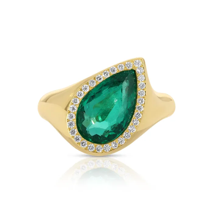 anitako SIDEWAYS COLOMBIAN PEAR EMERALD AND PAVE DIAMOND RING Rings